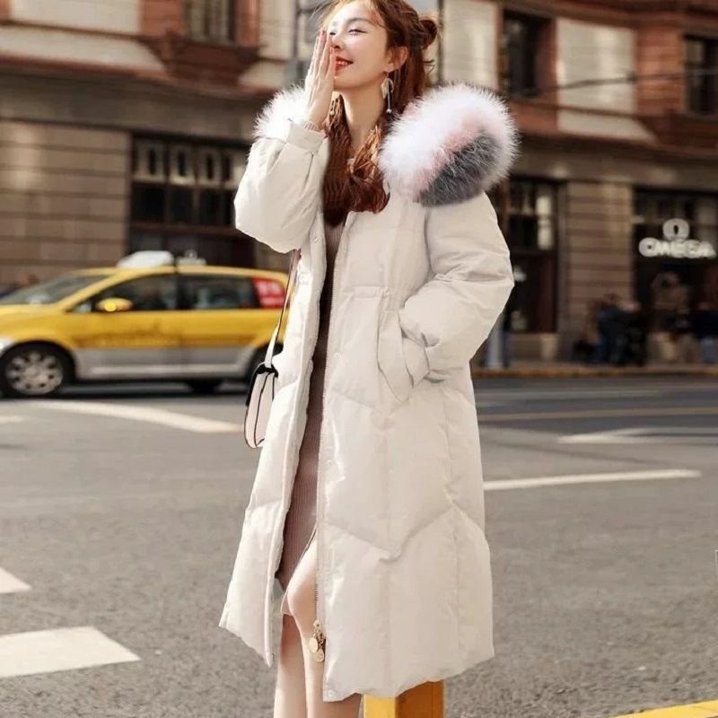 2025 Hiver Nouveau Extra Large Col Vers Le Bas Femmes Genou Long Sur Coréen Épaissie Taille Wrap_voghion.com