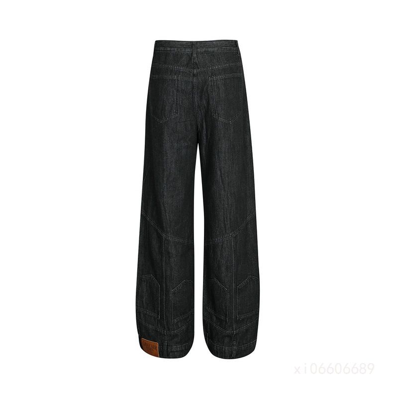 Jeans vintage alla moda, stile High Street americano, a gamba larga, con design casual, effetto rovesciato, orlo abbottonato, gamba dritta_voghion.com