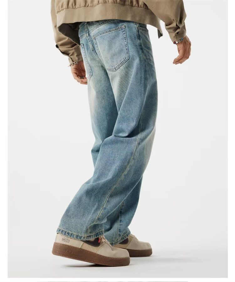 Spring And Autumn New American Retro Washed Old Jeans Men's Loose Straight Cat Beard Wide Leg Casual Long Pants_voghion.com