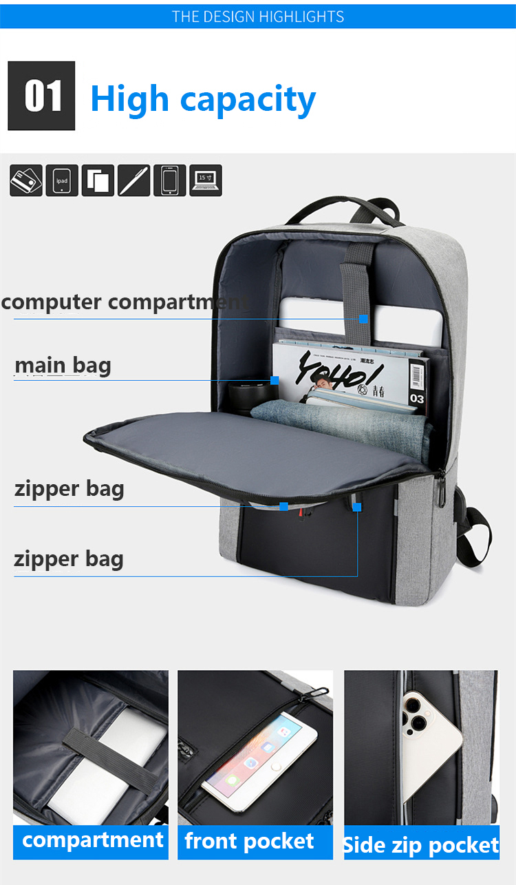 Waterproof Business USB School Backpacks 15.6 Inch Laptop Backpack Large Capacity Bagpacks for Men Back_voghion.com