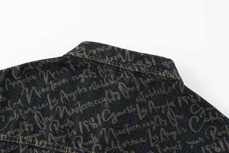 Chaqueta vaquera informal holgada con diseño de grafiti para hombre_voghion.com