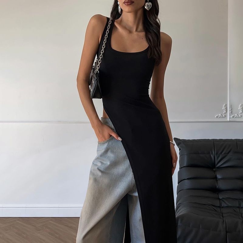 2024. gada vasaras personalizēts apģērbs Slim Fit kleita ar dalītām plecu lencītēm Street Trend U veida kakla dizaina tops_voghion.com