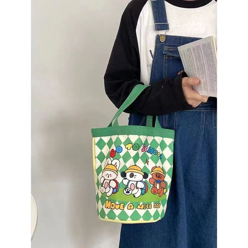 Borsa per il pranzo portatile in tela con stampa a cilindro, stile coreano, stile graffiti, per mamma_voghion.com