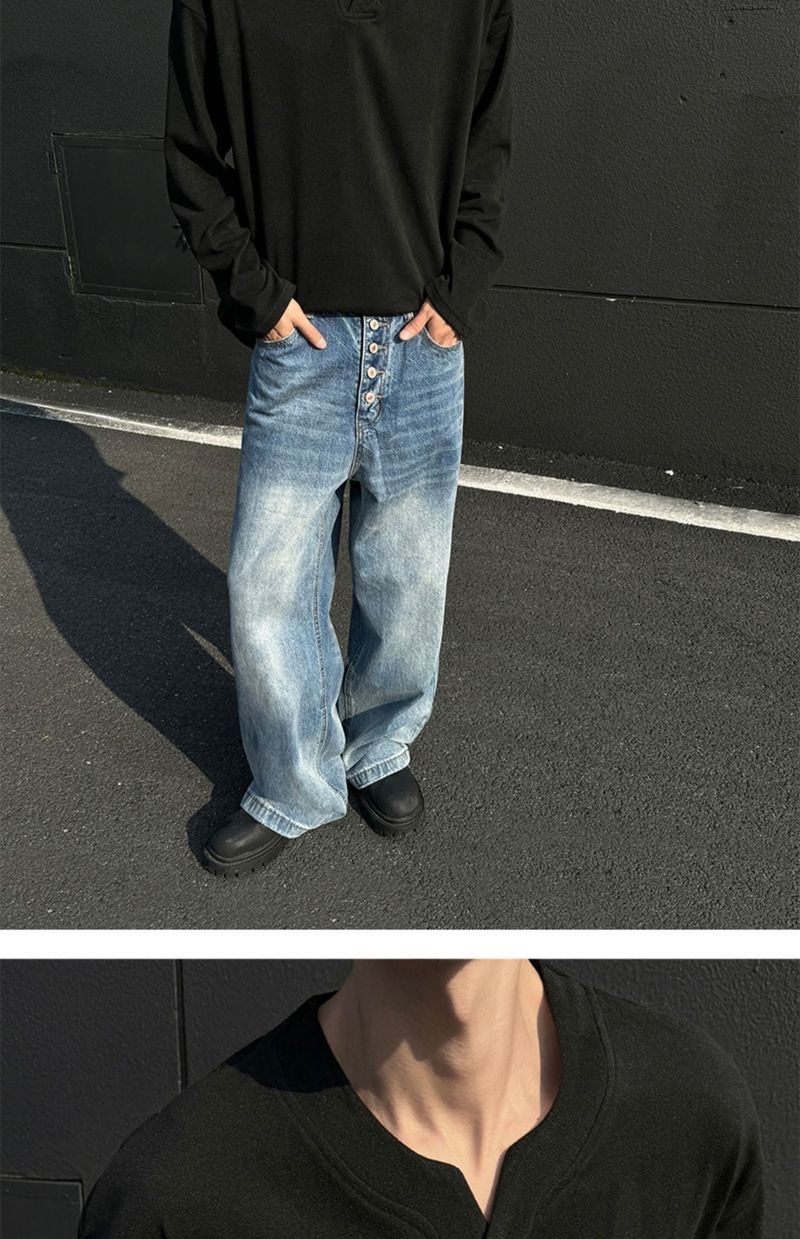 boy Boy Autumn Winter De Velvet V-Neck Sweatshirt Warm Inner Layer Base Shirt Long Sleeve T-Shirt Top Trendy Men's Cool Fashion_voghion.com