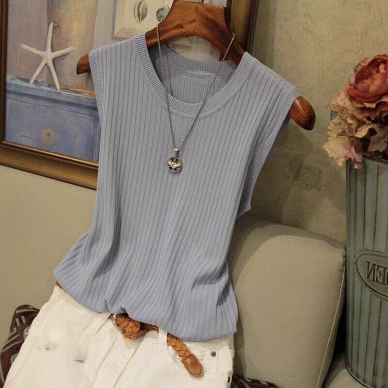 Canotta intima estiva 2025 per donna, maglietta senza maniche alla moda in maglia, maglia di base, canotta_voghion.com