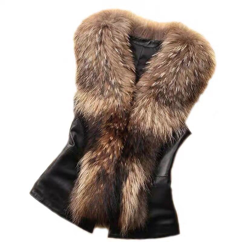 Abbigliamento Autunno e Inverno Donna Giacca Collo Procione Corto Slim Fit Gilet di Pelliccia_voghion.com