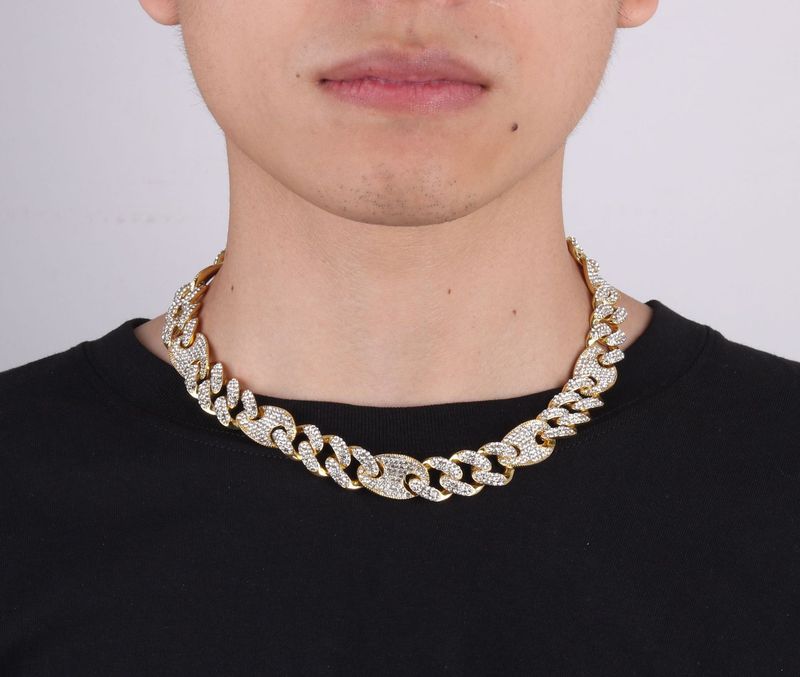 Bahar Küba zincir moda trendi tasarım hip hop kolye 15mm çinko alaşımlı yapay elmas kolye takı_voghion.com