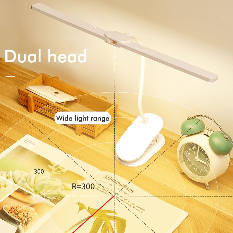 Lampada da scrivania a doppia testa con morsetto a LED, collo d'oca flessibile, lampada da tavolo con dimmer touch, lampada con clip USB per ufficio e computer_voghion.com
