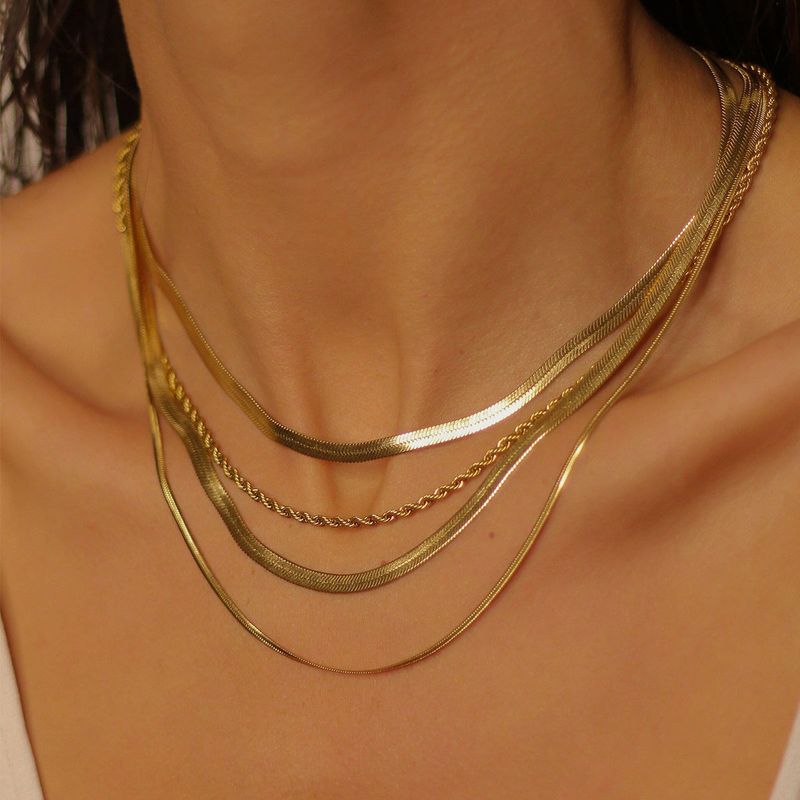Simple personality gold plated stainless steel necklace ins style multi layer necklace niche clavicle necklace_voghion.com