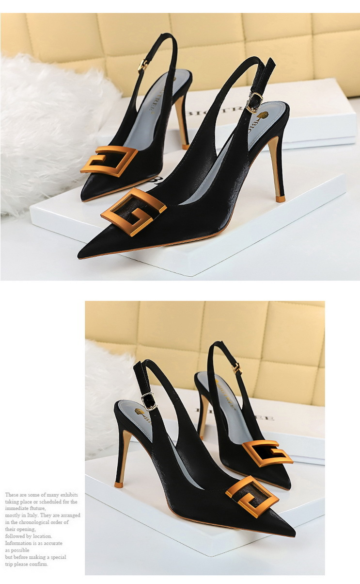 1932-8 Sexy Nightclub Slim Super High Heels, Shallow Toe, Pointed Back Strap, Hollow Metal Buckle Single Shoes_voghion.com