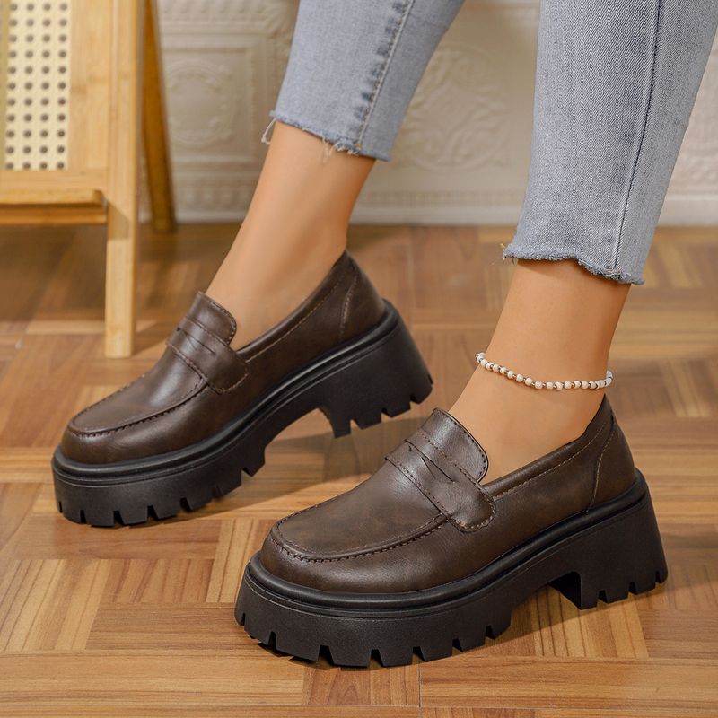 Damenschuhe mit Strasssteinen, dicker Sohle und dickem Absatz, einzelne Schuhe mit Strasssteinen, niedrigem Oberteil, bequem, Lazy One Step Loafers_voghion.com