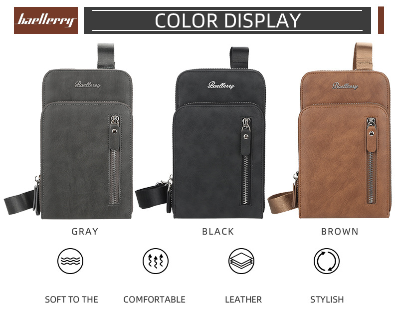 BAELLERRY Borsa a tracolla da uomo di alta qualità Borsa per cellulare verticale di grande capacità Borsa multifunzionale con cerniera_voghion.com