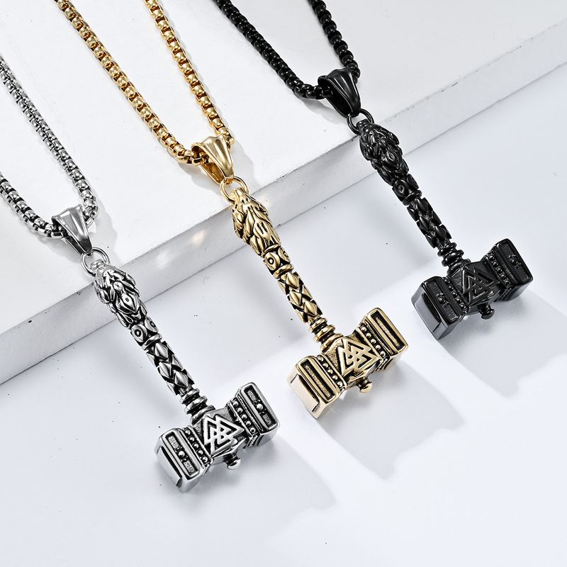 Nordijski Viking Odin Thor's Hammer Titanium Jeklena ogrlica Retro osebnost Moški obesek iz nerjavečega jekla_voghion.com