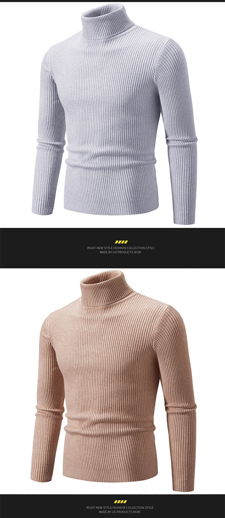 Autumn And Winter New Solid Color High Neck Sweater Casual Coat Men's Pullover Large Size Knitwear_voghion.com