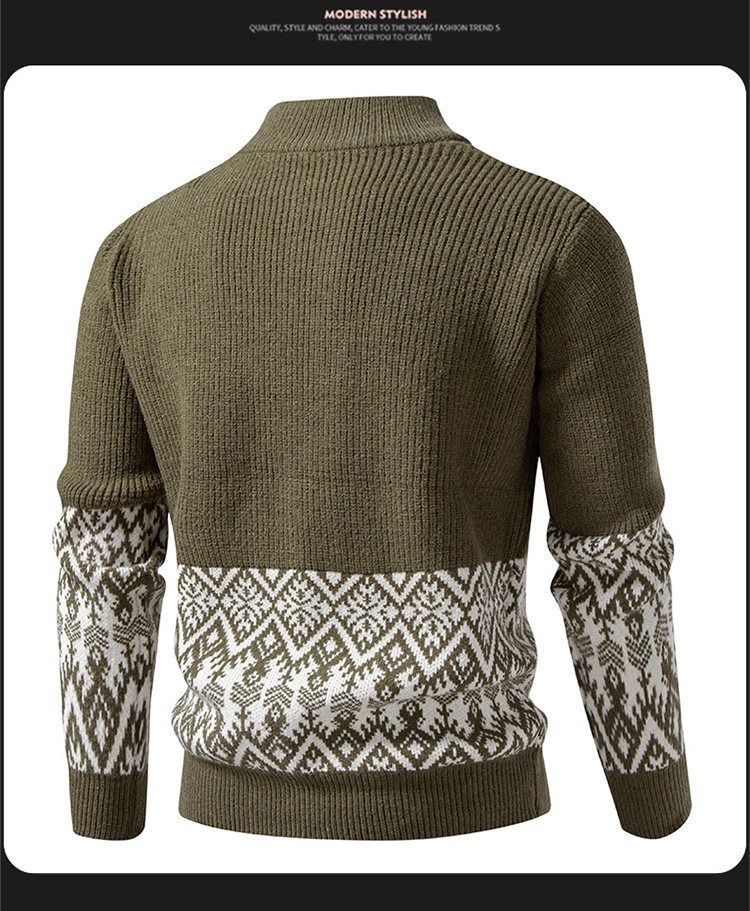 Men's Chunky Knit Cardigan Sweater With Half-Turtle Neck, Casual Open Front Coat For Autumn Winter, Fashionable Loose Fit Cable Knit Pullover_voghion.com