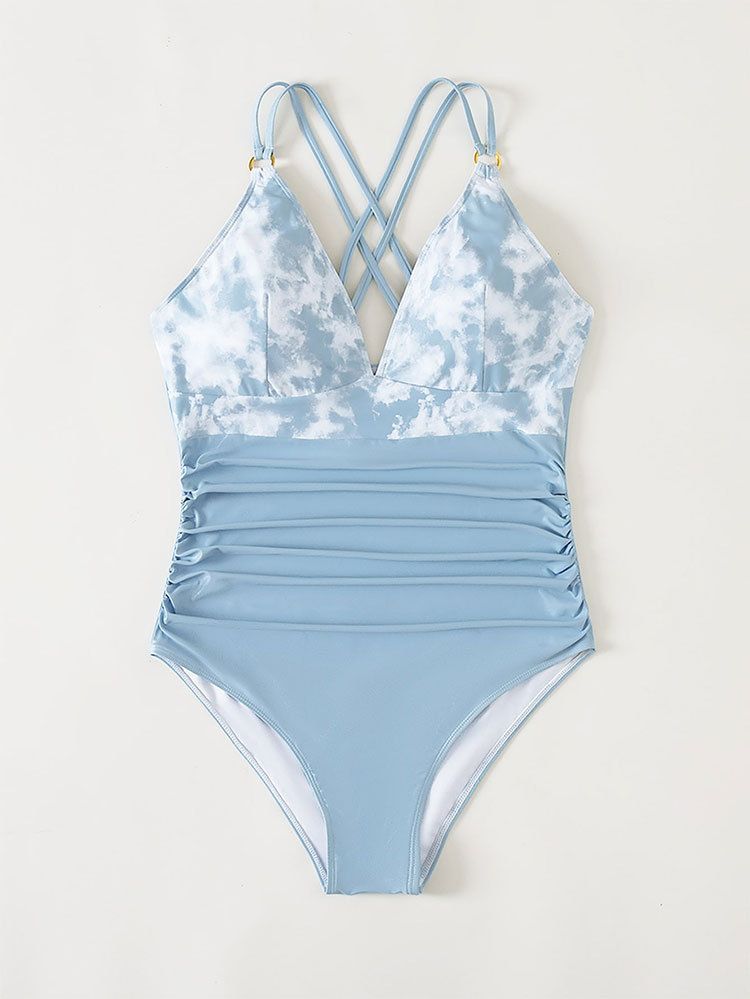 Maillot de bain une pièce imprimé, grande taille, sexy, décolleté en V profond, taille haute, dos nu, printemps chaud_voghion.com