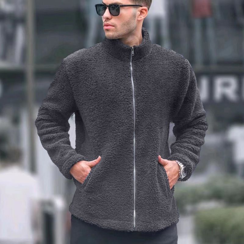 Giacca casual da uomo con collo alto, cerniera e fodera in pile - Capispalla invernale caldo, vestibilità slim, a maniche lunghe, per uno stile urbano_voghion.com