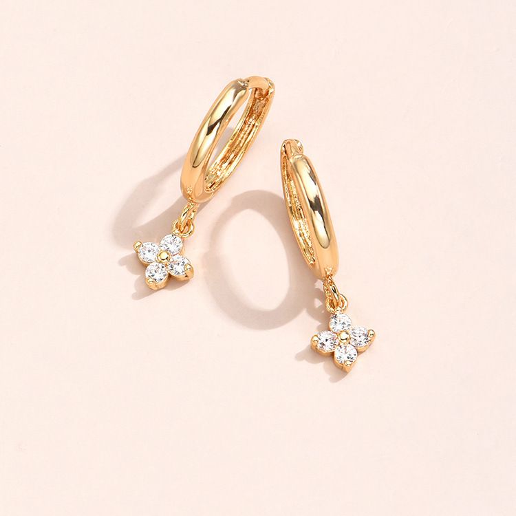 Boucles d'oreilles pendantes en cuivre pour femmes, style coréen et japonais, style simple et tendance, style fleur, C0858_voghion.com