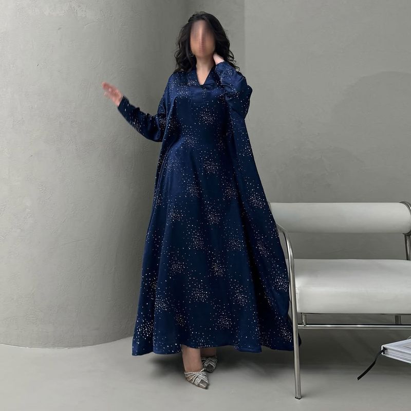 Elegant Embellished Dress With Rhinestone Details – Modest Islamic Long Sleeve Gown_voghion.com