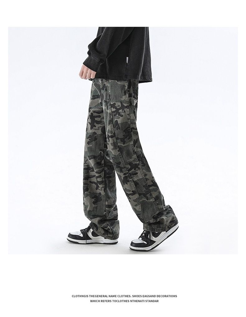 Hue Hue LKTM Herrenbekleidung #American Style Camouflage Jeans Unisex Heavyweight Trendy Loose Vintage Deconstructed Straight_voghion.com