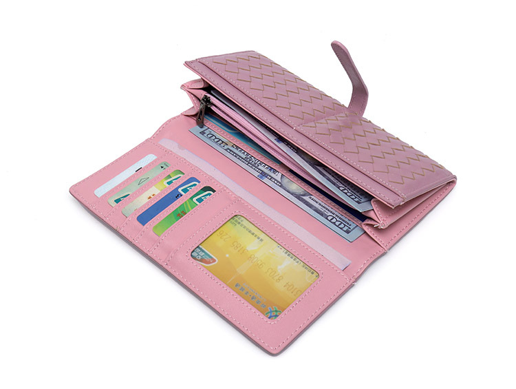 Sheepskin Weaving Gradient Long Genuine Leather Soft Drawstring Clip Moisture Handheld Women's Wallet_voghion.com