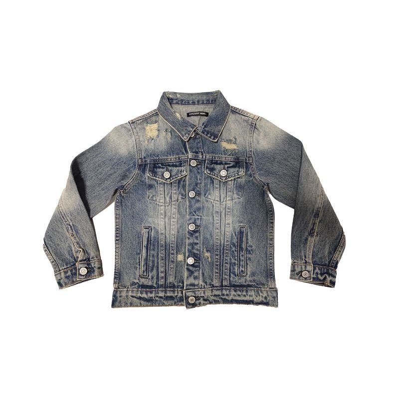 Giacca in denim vintage per bambini e adulti - Cappotto casual unisex in cotone con effetto consumato (100-160 cm)_voghion.com