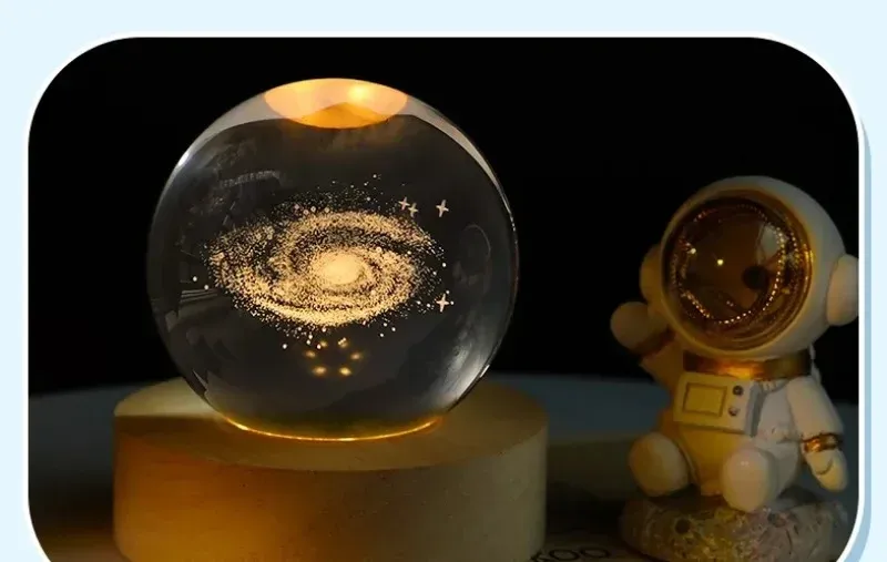 Lampada da tavolo con sfera di cristallo, decorazione per la casa, globo di galassia in vetro trasparente creativo, luce notturna_voghion.com