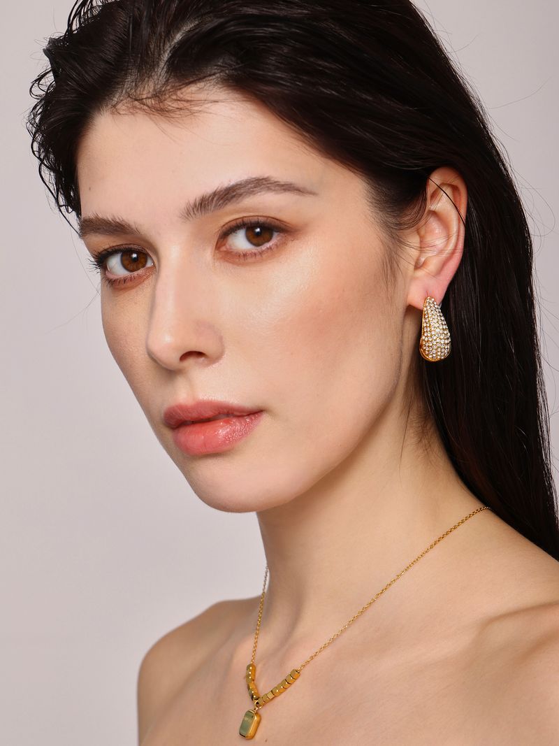 Women's Jewelry Set Water Drop Diamond Earrings French Small Square Carved English Square Pendant Necklace Daily Accessories_voghion.com