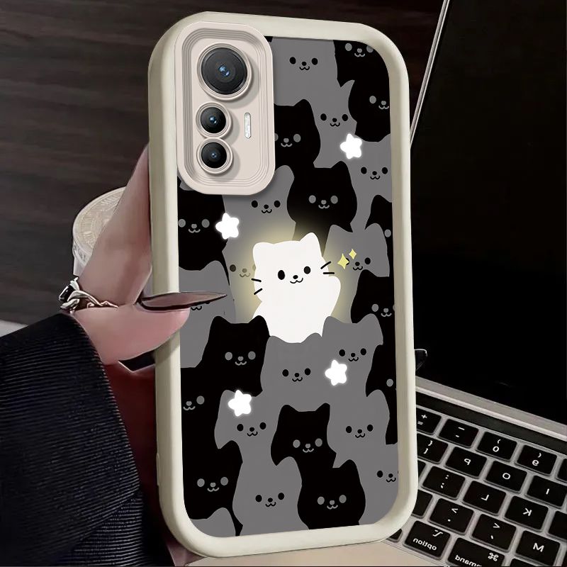 Cute Cartoon Glowing Cat Case for Xiaomi 12T 13T 14T 11T 13 12 11 Lite 5G NE POCO X6 X5 F6 F5 F3 X4 GT X3 NFC M5S M6 Pro 4G Etui_voghion.com
