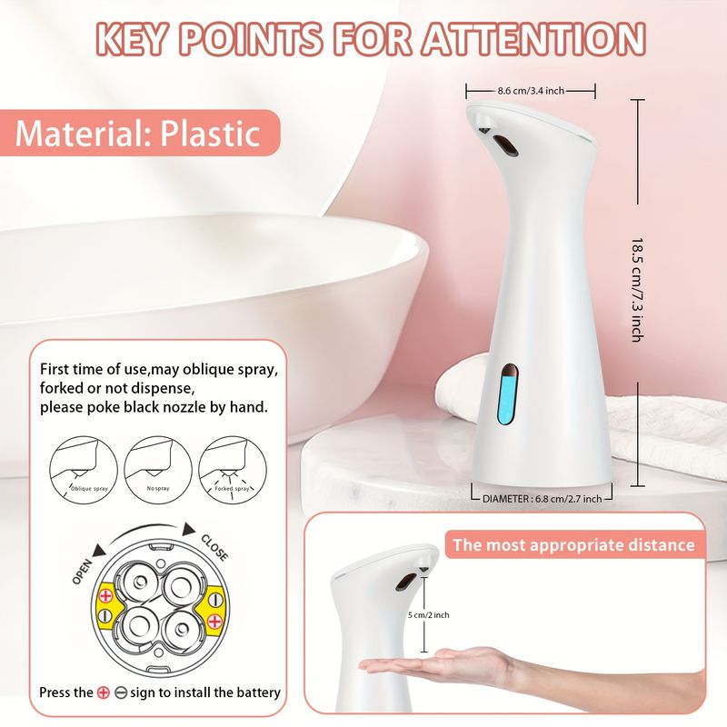 1pc HOTU Automatic Soap Dispenser, Touchless Infrared Sensor, Hands-Free Freestanding Operation, Phthalate-Free Plastic, Battery Operated_voghion.com