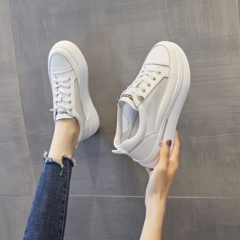 2025 Summer New Breathable And Anti Slip Slope Heel With Elevated Low Cut Genuine Leather Elastic Mesh Versatile Trendy_voghion.com