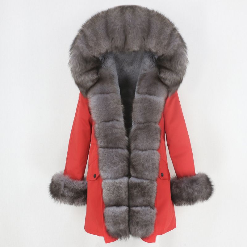 Women's Clothing hot sale winter parka for women with detachable fox fur collar lining fashionable warm ladies mid length coat_voghion.com