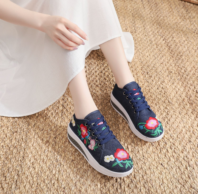 Zapatos deportivos informales de lona para niña, con bordado de tela y un solo pie._voghion.com