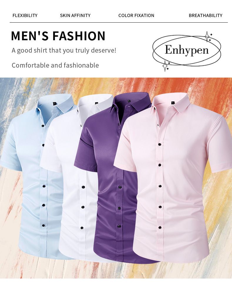 Maglietta a maniche corte elasticizzata in quattro direzioni da uomo, taglia grande, antirughe, tinta unita, per uomo muscoloso_voghion.com