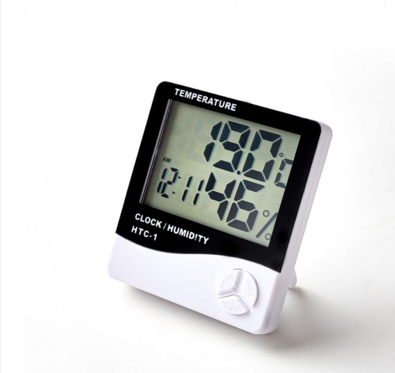 Termômetro e higrômetro digital de tela grande HTC-1 para residências, monitor de temperatura e umidade interna de alta precisão com display LED e despertador_voghion.com