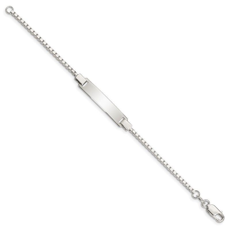 Sterling Silver Engraveable Childrens ID On Box Chain Bracelet_voghion.com