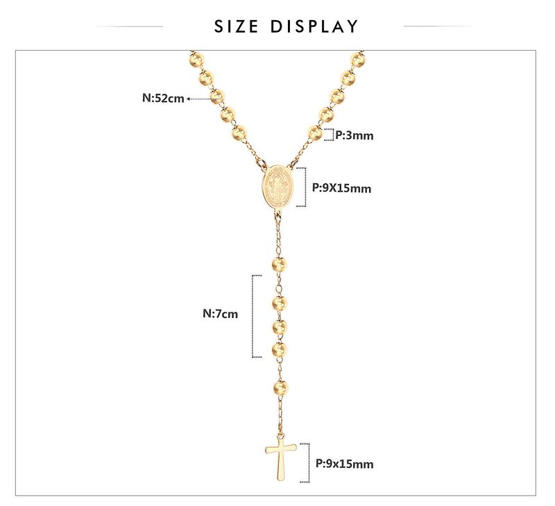 LUXUSTEEL Perline Collana lunga con croce di Gesù per donna Uomo Rosario in acciaio inossidabile cristiano cattolico religioso_voghion.com