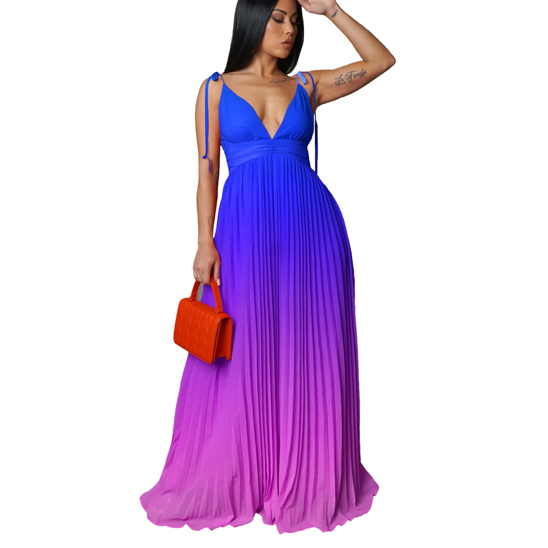Damen Sling Rückenfrei Sexy Träger Gradient Kleid Kleid_voghion.com
