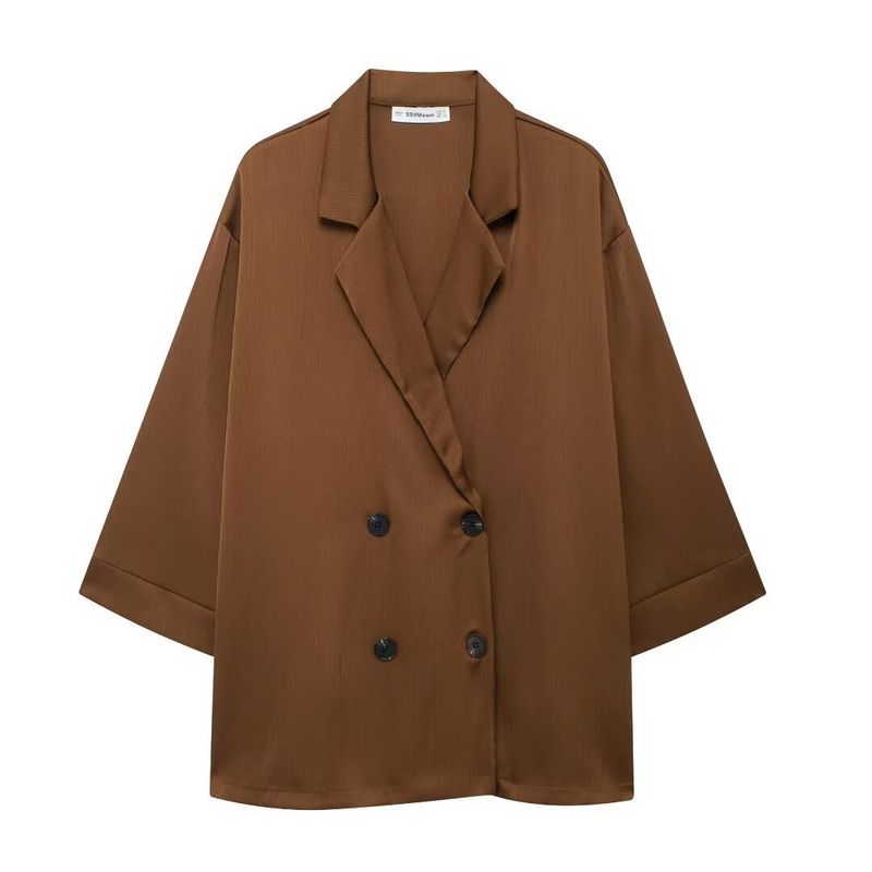 Roupas femininas estilo de rua com efeito amassado, blazer trespassado, calças com efeito amassado_voghion.com