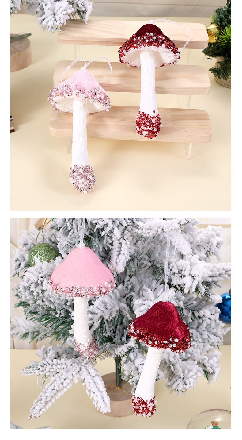 2er-Pack realistische Pilzdekorationen – beflockte, glitzernde und mit Edelsteinen verzierte Weihnachtsornamente für Baum, Tisch und festliche Heimdekoration_voghion.com