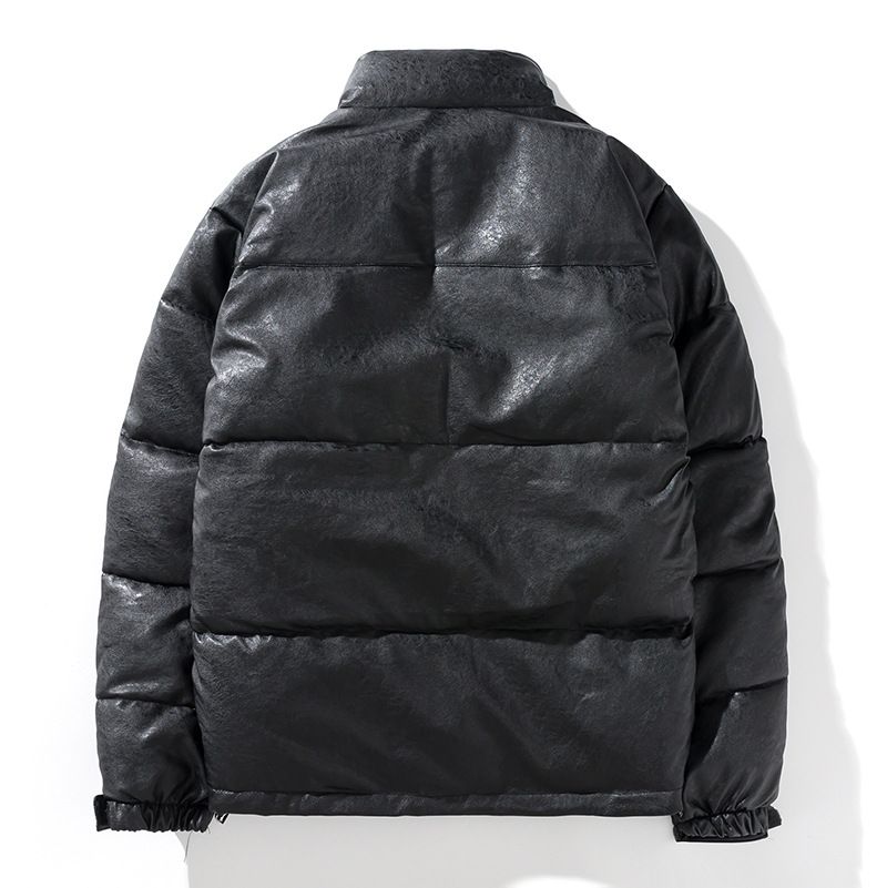 Vêtements de course d'automne et d'hiver en cuir PU pour hommes et femmes, vêtements épais et chauds en coton, col montant décontracté à la mode, saleté_voghion.com