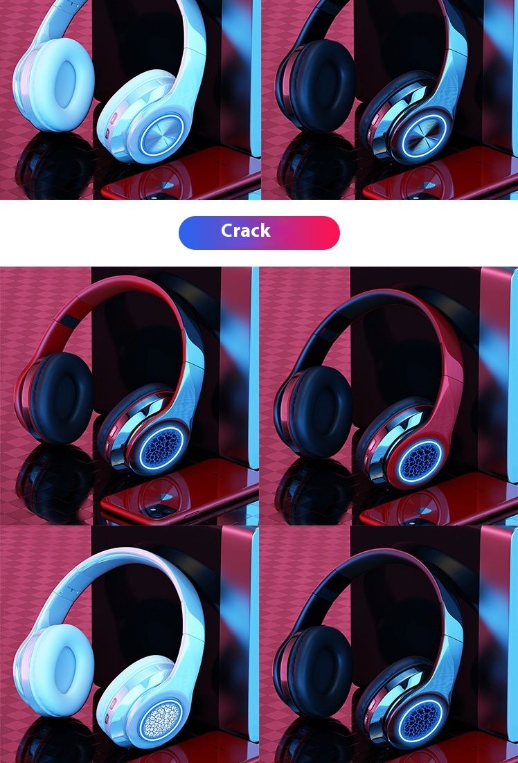 Cuffie stereo Bluetooth 5.0 bianche B39 di alta qualità, cuffie da gioco wireless pieghevoli luminose._voghion.com