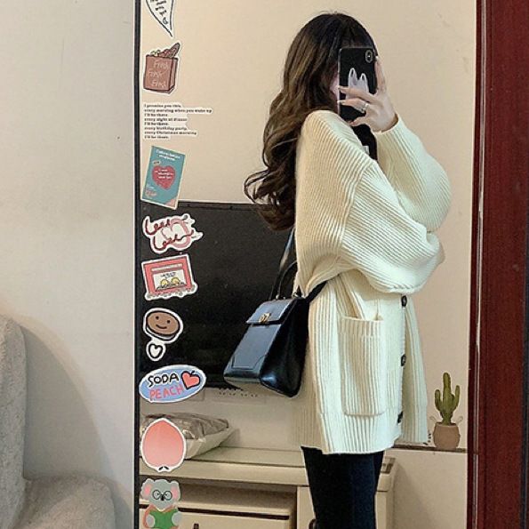 Oversized V-Neck Cardigan Sweater – Chunky Knit Open Front Coatigan (5 Neutral Colors) Grunge & Minimalist Aesthetic_voghion.com