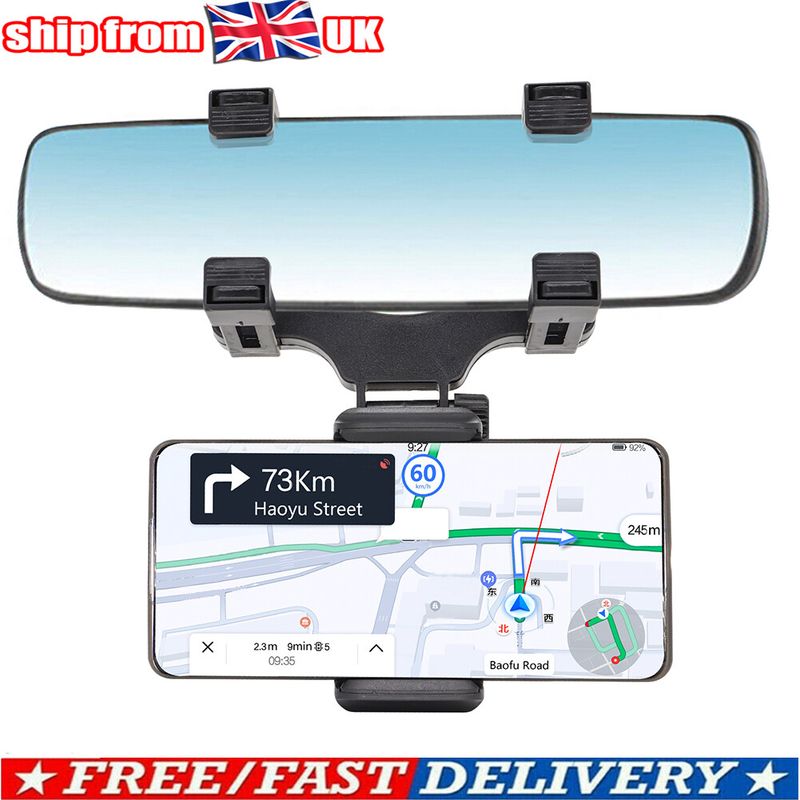 360° Car Rearview Mirror Mount Stand Phone Holder Adjustable GPS Holder UKSELL_voghion.com