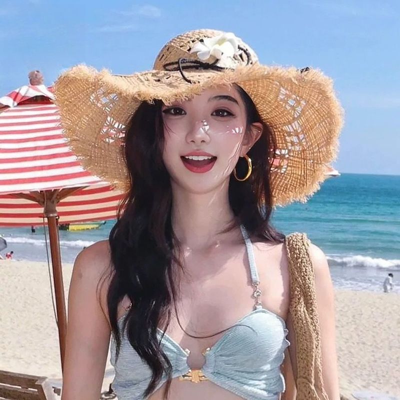 Hollow Out Raffia Straw Women's Summer 2025 New Beach Parasol Wide Brim Sun Hat Fashionable And Versatile_voghion.com
