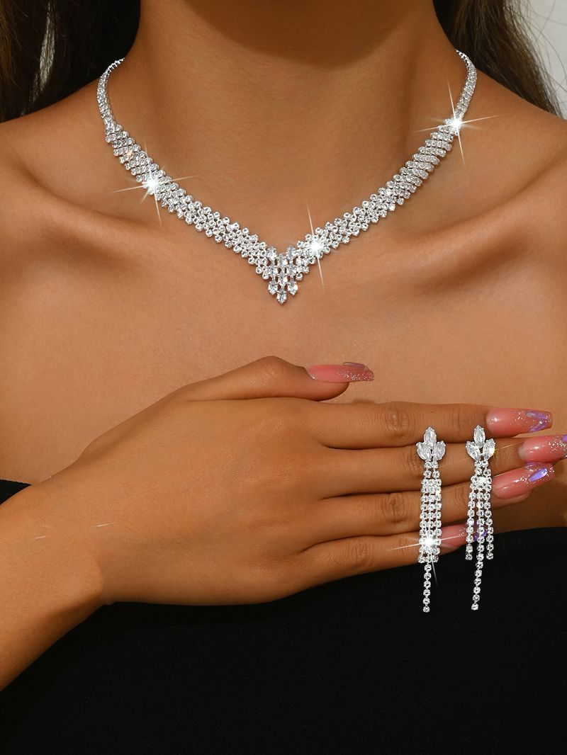 Set di gioielli da donna, moda, vendita calda, gioielli da sposa, squisiti e semplici, collana con clavicola, orecchini, accessori per abito da sposa_voghion.com