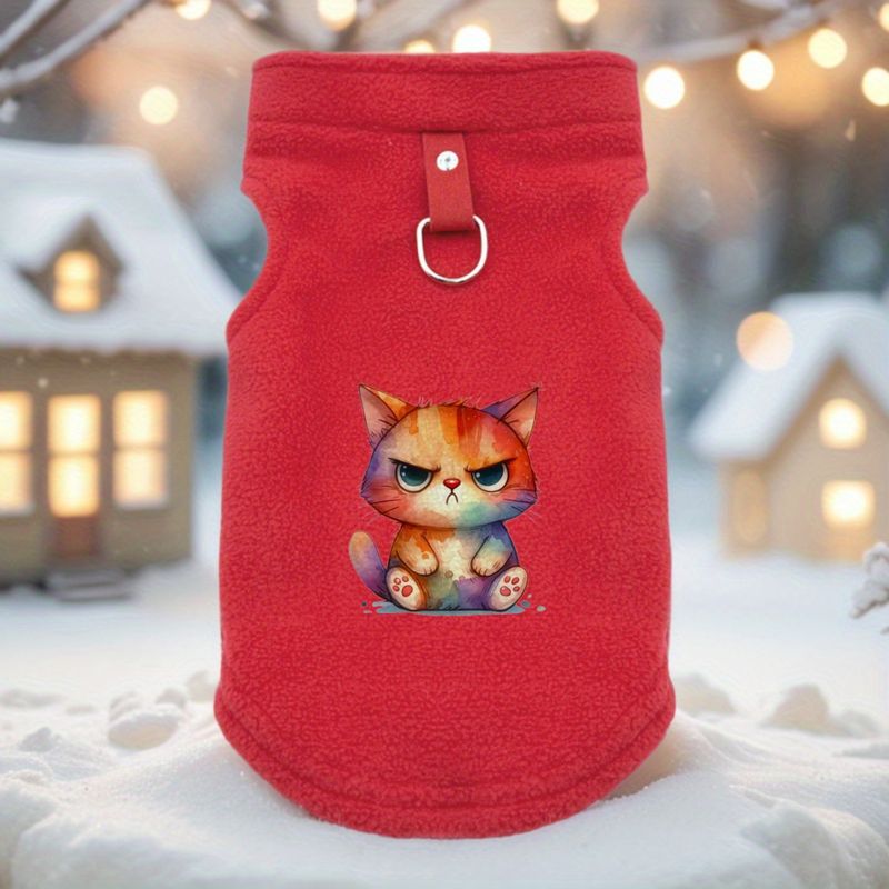 GOODVERYGOODVERY Winter Warm Coat For Small Dogs & Cats - Soft Brown Outer Layer With Cute Pet Face Print, Easy Hook-and-Loop Fastener Vest Jacket -_voghion.com