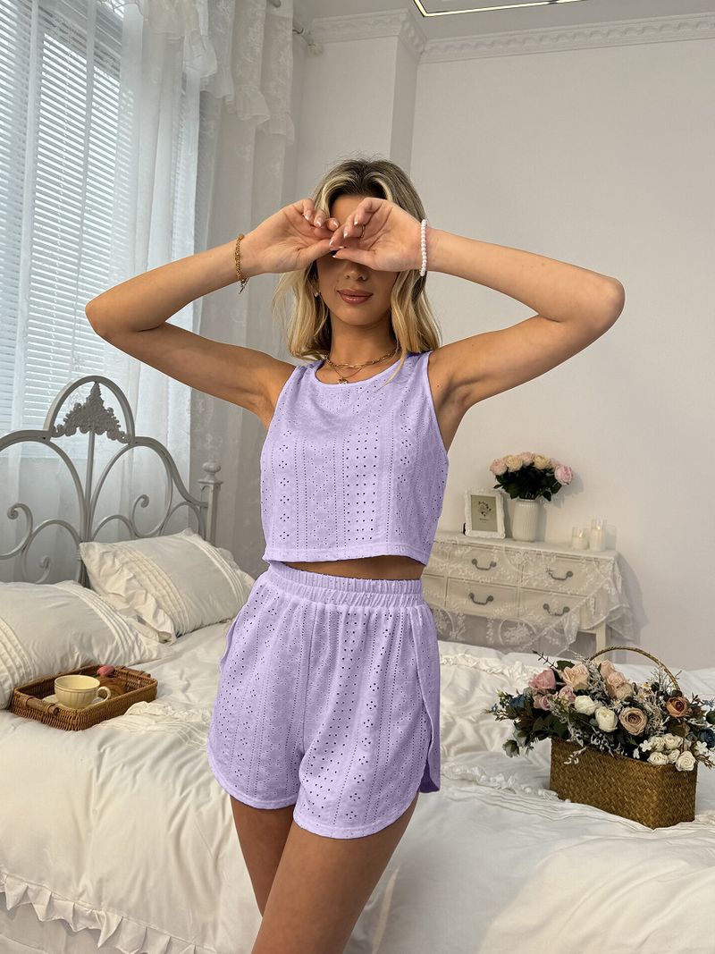 2025 Yaz Yeni Kadın Günlük Hollow Out Bölünmüş Şort Tank Top İki Parçalı Takım_voghion.com