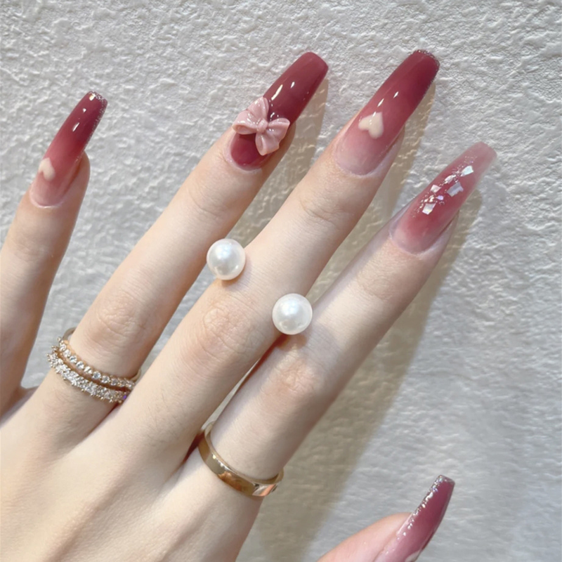24 unghie finte indossabili con colla glitterata a forma di cuore con strass design a copertura totale punte per unghie finte in acrilico_voghion.com