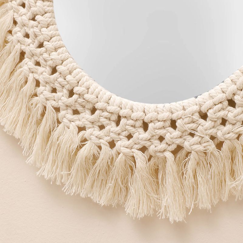 Corda de algodão boêmio, borla tecida à mão, espelho decorativo acrílico, decoração de parede simples para casa, B&B, quarto_voghion.com
